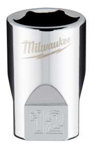Milwaukee 45-34-9038 Socket, 12 mm Socket, Standard Socket, 4.921 in OAL, 1/4 in Drive, 6-Point, Chrome Vanadium Steel