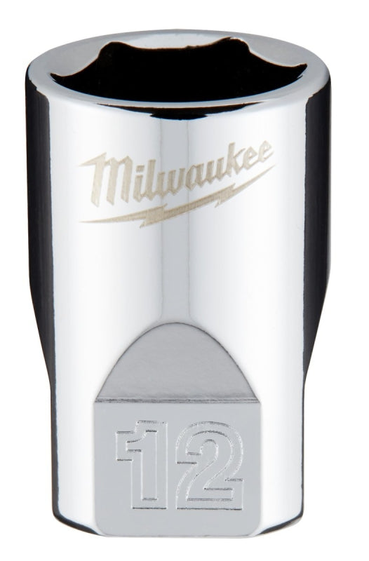 Milwaukee 45-34-9038 Socket, 12 mm Socket, 1/4 in Drive, 6-Point, Chrome Vanadium Steel, Chrome-Plated