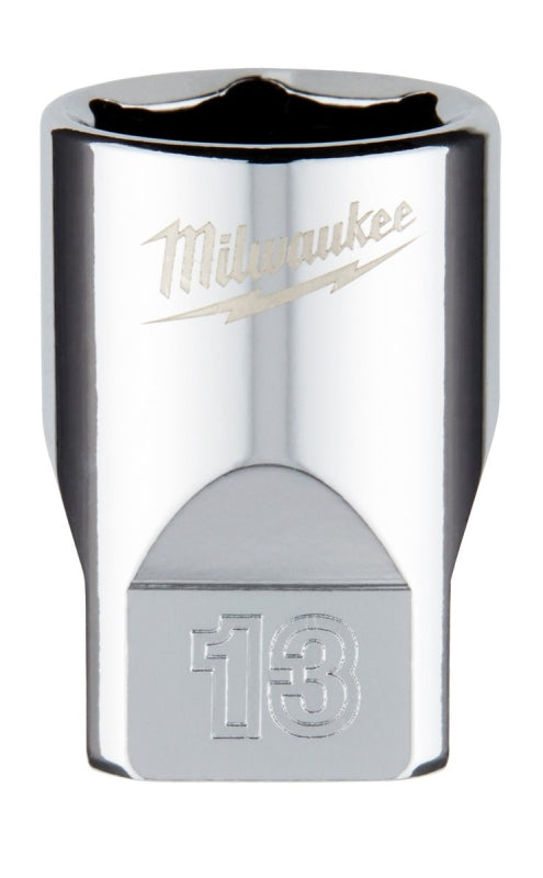 Milwaukee 45-34-9039 Socket, 13 mm Socket, 1/4 in Drive, 6-Point, Chrome Vanadium Steel, Chrome-Plated