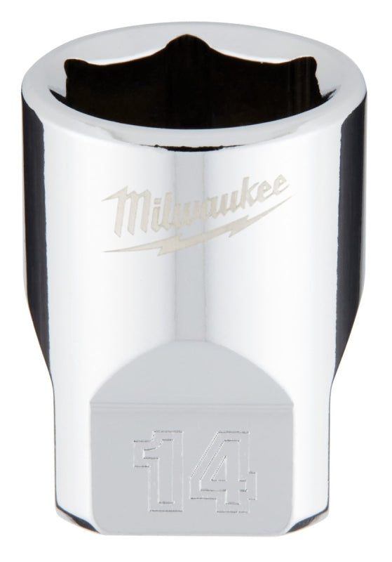 Milwaukee 45-34-9040 Socket, 14 mm Socket, 1/4 in Drive, 6-Point, Chrome Vanadium Steel, Chrome-Plated