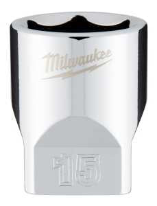 Milwaukee 45-34-9041 Socket, 15 mm Socket, Standard Socket, 4.921 in OAL, 1/4 in Drive, 6-Point, Chrome Vanadium Steel