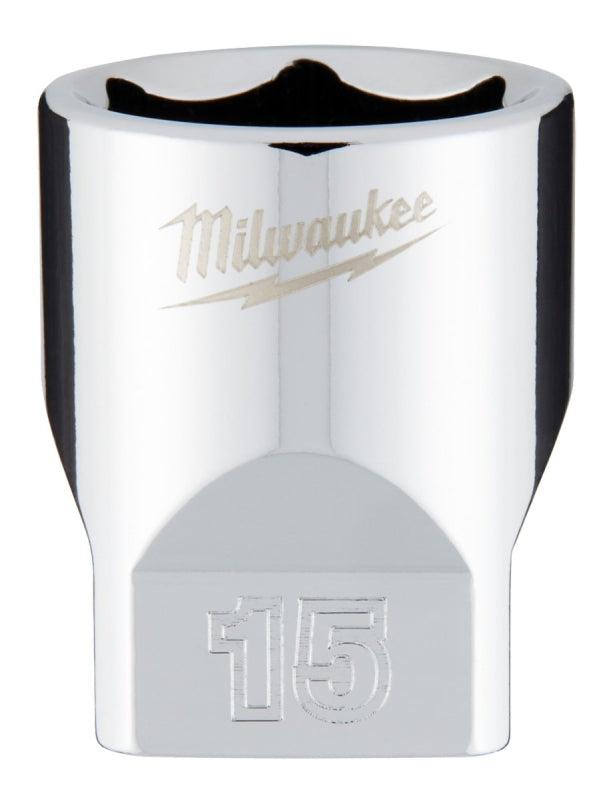 Milwaukee 45-34-9041 Socket, 15 mm Socket, Standard Socket, 4.921 in OAL, 1/4 in Drive, 6-Point, Chrome Vanadium Steel