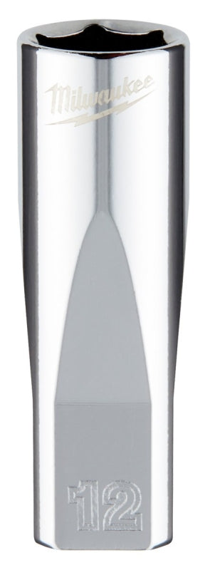 Milwaukee 45-34-9050 Deep Socket, 12 mm Socket, 1/4 in Drive, 6-Point, Chrome Vanadium Steel, Chrome-Plated