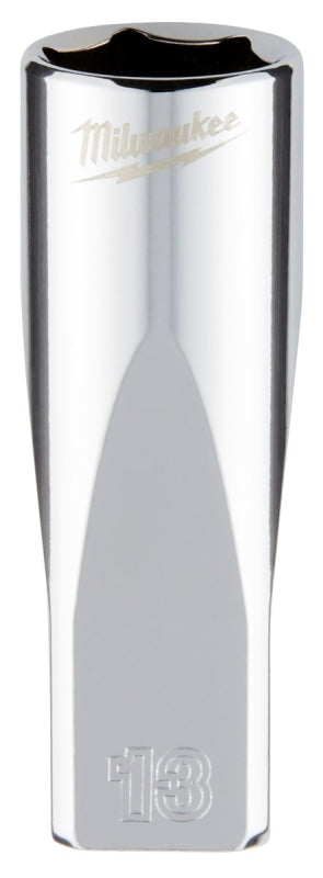 Milwaukee 45-34-9051 Socket, 13 mm Socket, Deep Socket, 2.559 in OAL, 1/4 in Drive, 6-Point, Chrome Vanadium Steel