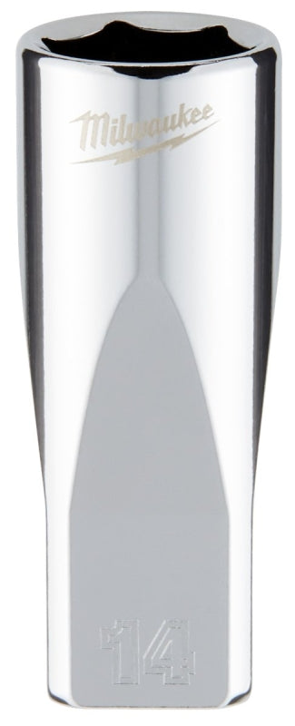 Milwaukee 45-34-9052 Deep Socket, 14 mm Socket, 1/4 in Drive, 6-Point, Chrome Vanadium Steel, Chrome-Plated