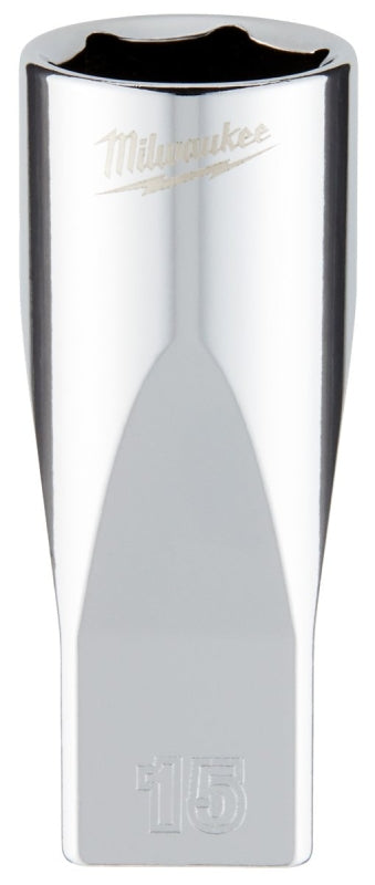 Milwaukee 45-34-9053 Socket, 15 mm Socket, Deep Socket, 2.559 in OAL, 1/4 in Drive, 6-Point, Chrome Vanadium Steel