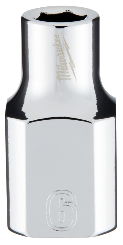 Milwaukee 45-34-9076 Socket, 6 mm Socket, Standard Socket, 3.543 in OAL, 3/8 in Drive, 6-Point, Chrome Vanadium Steel