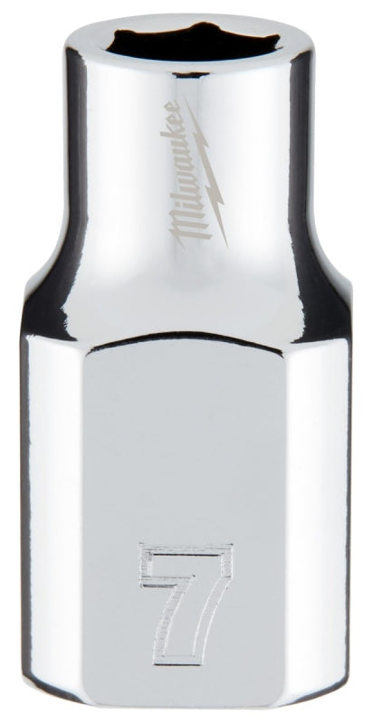 Milwaukee 45-34-9077 Socket, 7 mm Socket, Standard Socket, 3.543 in OAL, 3/8 in Drive, 6-Point, Chrome Vanadium Steel