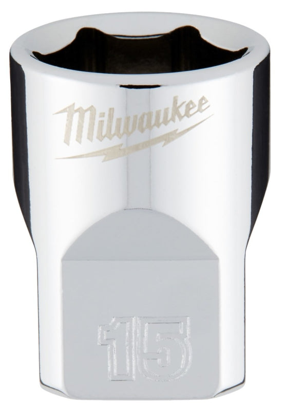 Milwaukee 45-34-9085 Socket, 15 mm Socket, 3/8 in Drive, 6-Point, Chrome Vanadium Steel, Chrome-Plated