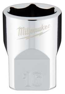 Milwaukee 45-34-9086 Socket, 16 mm Socket, Standard Socket, 3/8 in Drive, 6-Point, Chrome Vanadium Steel, Chrome