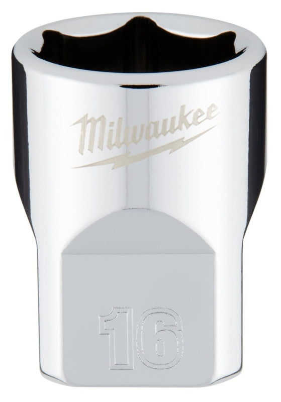Milwaukee 45-34-9086 Socket, 16 mm Socket, 3/8 in Drive, 6-Point, Chrome Vanadium Steel, Chrome-Plated
