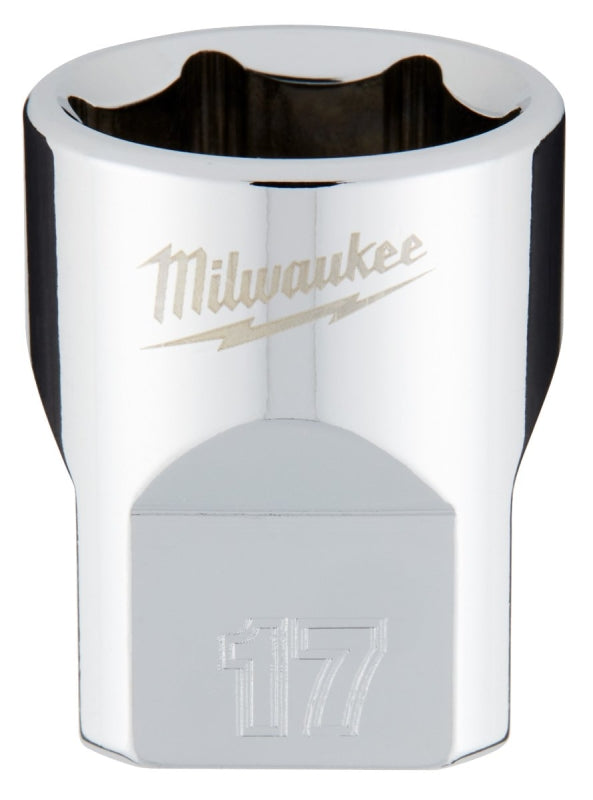 Milwaukee 45-34-9087 Socket, 17 mm Socket, 3/8 in Drive, 6-Point, Chrome Vanadium Steel, Chrome-Plated