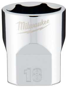 Milwaukee 45-34-9088 Socket, 18 mm Socket, Standard Socket, 3.543 in OAL, 3/8 in Drive, 6-Point, Chrome Vanadium Steel