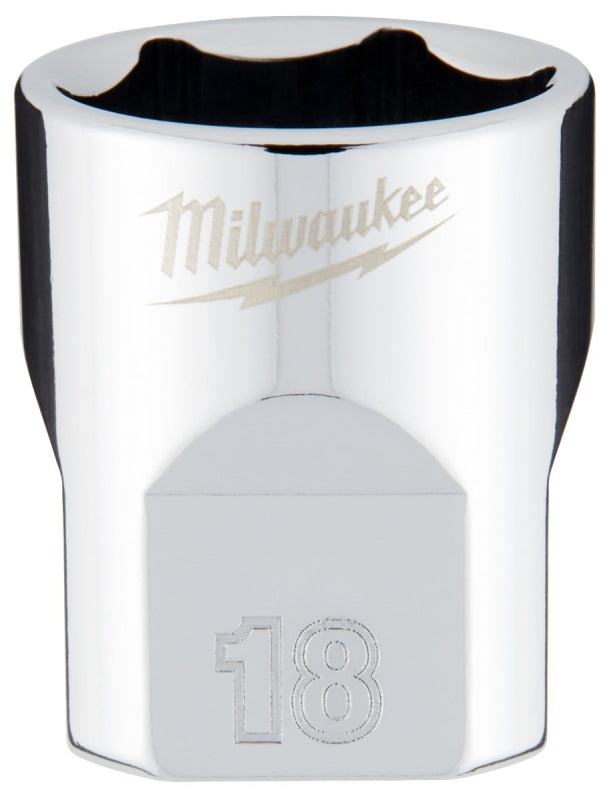 Milwaukee 45-34-9088 Socket, 18 mm Socket, 3/8 in Drive, 6-Point, Chrome Vanadium Steel, Chrome-Plated