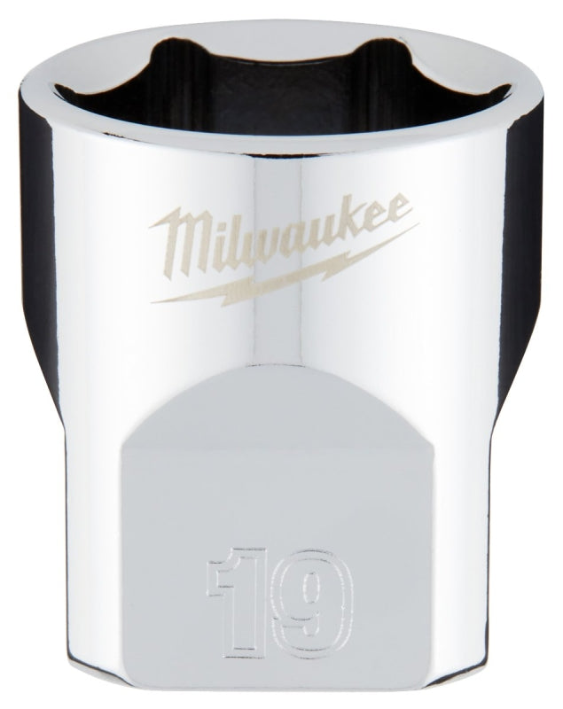Milwaukee 45-34-9089 Socket, 19 mm Socket, 3/8 in Drive, 6-Point, Chrome Vanadium Steel, Chrome-Plated