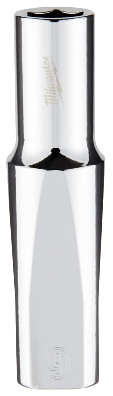 Milwaukee 45-34-9093 Deep Socket, 9 mm Socket, 3/8 in Drive, 6-Point, Chrome Vanadium Steel, Chrome-Plated