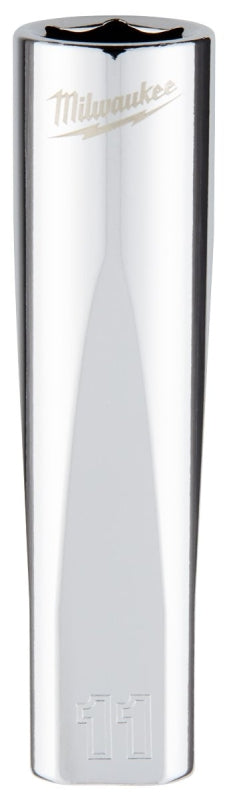 Milwaukee 45-34-9094 Deep Socket, 11 mm Socket, 3/8 in Drive, 6-Point, Chrome Vanadium Steel, Chrome-Plated