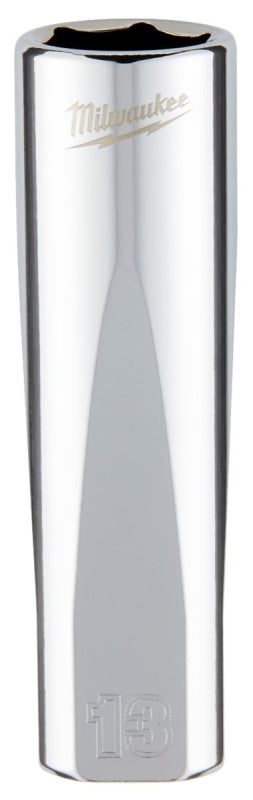 Milwaukee 45-34-0013 Deep Socket, 13 mm Socket, 3/8 in Drive, 6-Point, Chrome Vanadium Steel, Chrome-Plated