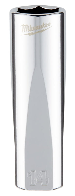 Milwaukee 45-34-0014 Deep Socket, 14 mm Socket, 3/8 in Drive, 6-Point, Chrome Vanadium Steel, Chrome-Plated