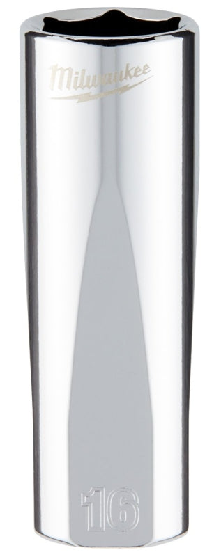 Milwaukee 45-34-9095 Deep Socket, 16 mm Socket, 3/8 in Drive, 6-Point, Chrome Vanadium Steel, Chrome-Plated