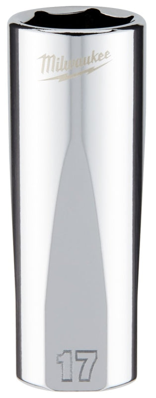 Milwaukee 45-34-0117 Deep Socket, 17 mm Socket, 3/8 in Drive, 6-Point, Chrome Vanadium Steel, Chrome-Plated