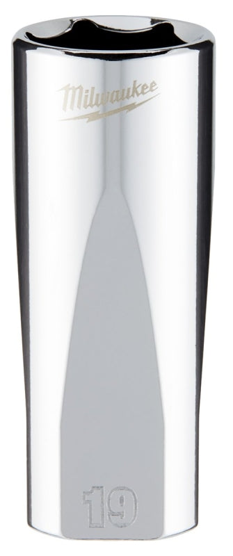 Milwaukee 45-34-0119 Deep Socket, 19 mm Socket, 3/8 in Drive, 6-Point, Chrome Vanadium Steel, Chrome-Plated