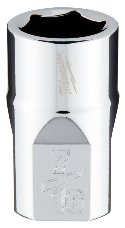Milwaukee 45-34-9063 Socket, 7/16 in Socket, 3/8 in Drive, 6-Point, Chrome Vanadium Steel, Chrome-Plated