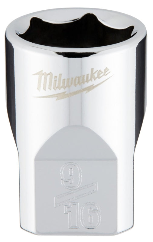 Milwaukee 45-34-9065 Socket, 9/16 in Socket, 3/8 in Drive, 6-Point, Chrome Vanadium Steel, Chrome-Plated