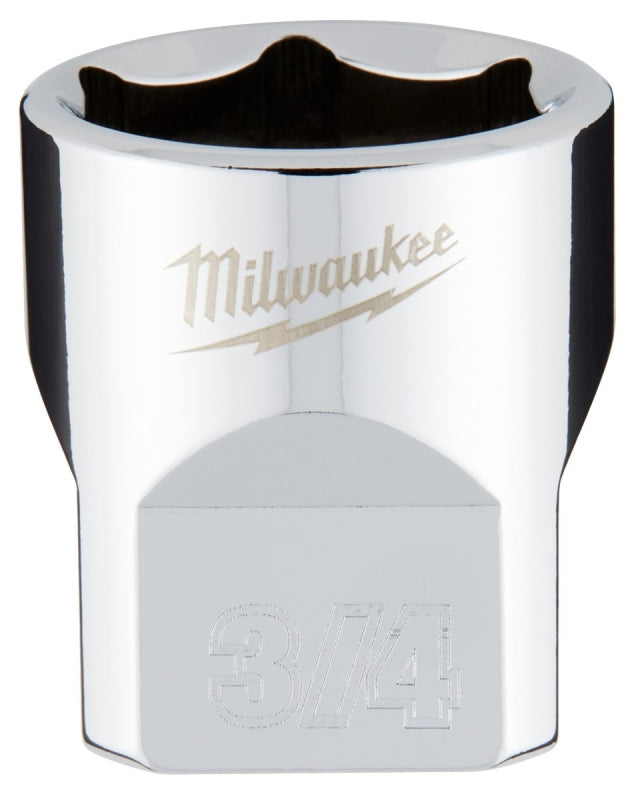 Milwaukee 45-34-9068 Socket, 3/4 in Socket, 3/8 in Drive, 6-Point, Chrome Vanadium Steel, Chrome-Plated