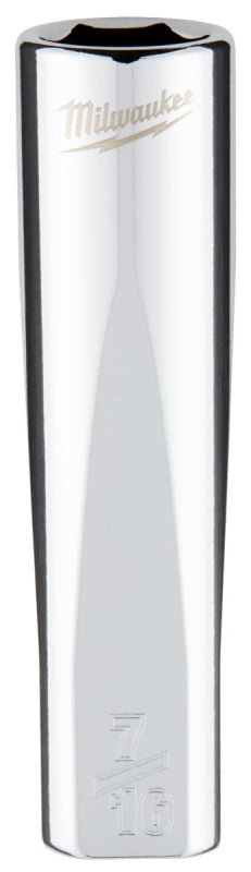 Milwaukee 45-34-4375 Deep Socket, 7/16 in Socket, 3/8 in Drive, 6-Point, Chrome Vanadium Steel, Chrome-Plated