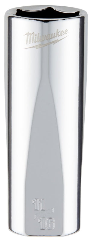 Milwaukee 45-34-6875 Deep Socket, 11/16 in Socket, 3/8 in Drive, 6-Point, Chrome Vanadium Steel, Chrome-Plated