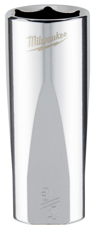 Milwaukee 45-34-7500 Deep Socket, 3/4 in Socket, 3/8 in Drive, 6-Point, Chrome Vanadium Steel, Chrome-Plated