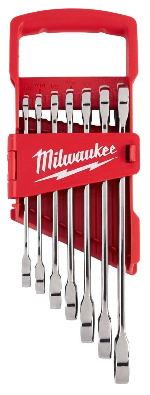 Milwaukee 48-22-9406 Ratcheting Combination Wrench Set, 7-Piece, Alloy Steel, Chrome-Plated