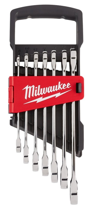 Milwaukee 48-22-9506 Ratcheting Combination Wrench Set, 7-Piece, Alloy Steel, Chrome-Plated
