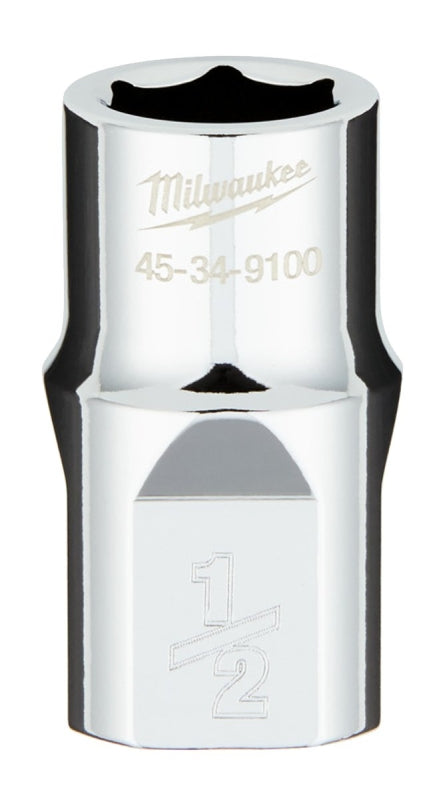 Milwaukee 45-34-9100 Socket, 1/2 in Socket, 1/2 in Drive, 6-Point, Chrome Vanadium Steel, Chrome-Plated