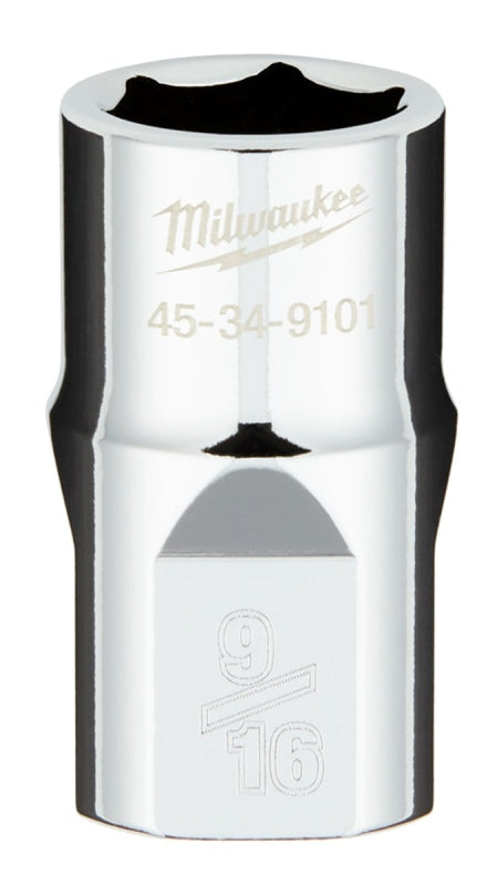Milwaukee 45-34-9101 Socket, 9/16 in Socket, Standard Socket, 0.85 in OAL, 1/2 in Drive, 6-Point, Chrome Vanadium Steel