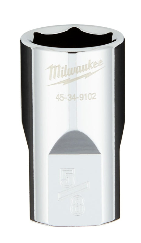 Milwaukee 45-34-9102 Socket, 5/8 in Socket, 1/2 in Drive, 6-Point, Chrome Vanadium Steel, Chrome-Plated