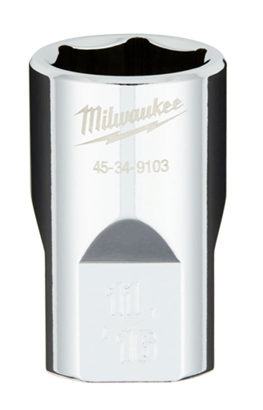 Milwaukee 45-34-9103 Socket, 11/16 in Socket, 1/2 in Drive, 6-Point, Chrome Vanadium Steel, Chrome-Plated