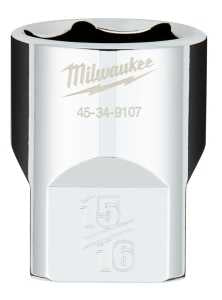 Milwaukee 45-34-9107 Socket, 15/16 in Socket, Standard Socket, 1-1/4 in OAL, 1/2 in Drive, 6-Point, Chrome