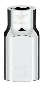 Milwaukee 45-34-9111 Socket, 10 mm Socket, Standard Socket, 0.85 in OAL, 1/2 in Drive, 6-Point, Chrome Vanadium Steel