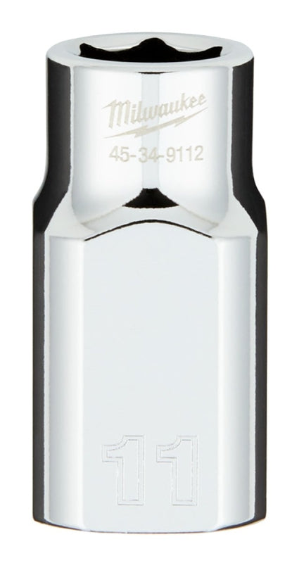 Milwaukee 45-34-9112 Socket, 11 mm Socket, 1/2 in Drive, 6-Point, Chrome Vanadium Steel, Chrome-Plated