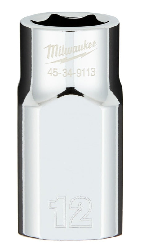 Milwaukee 45-34-9113 Socket, 12 mm Socket, Standard Socket, 1/2 in Drive, 6-Point, Chrome Vanadium Steel, Chrome