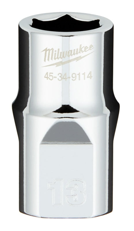 Milwaukee 45-34-9114 Socket, 13 mm Socket, Standard Socket, 1/2 in Drive, 6-Point, Chrome Vanadium Steel, Chrome