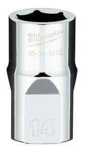 Milwaukee 45-34-9115 Socket, 14 mm Socket, Standard Socket, 1/2 in Drive, 6-Point, Chrome Vanadium Steel, Chrome