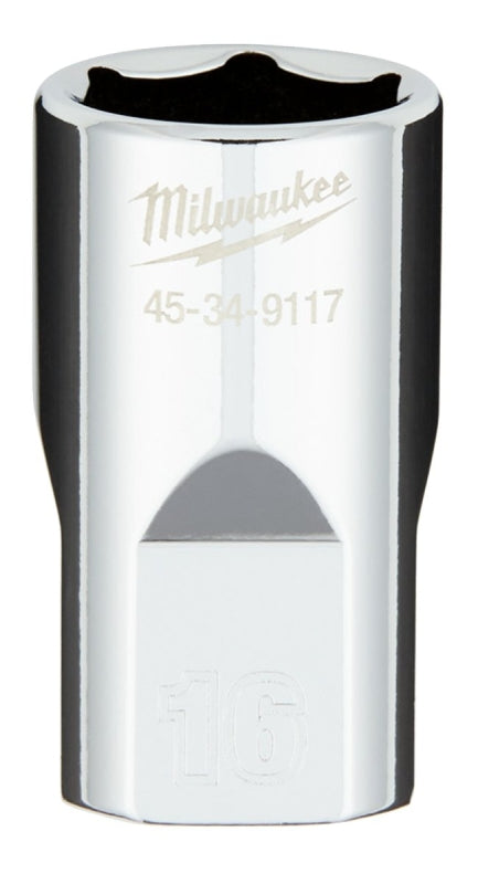 Milwaukee 45-34-9117 Socket, 16 mm Socket, 1/2 in Drive, 6-Point, Chrome Vanadium Steel, Chrome-Plated