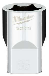 Milwaukee 45-34-9119 Socket, 18 mm Socket, Standard Socket, 1/2 in Drive, 6-Point, Chrome Vanadium Steel, Chrome
