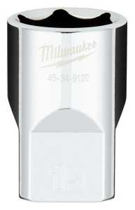 Milwaukee 45-34-9120 Socket, 19 mm Socket, Standard Socket, 1/2 in Drive, 6-Point, Chrome Vanadium Steel, Chrome