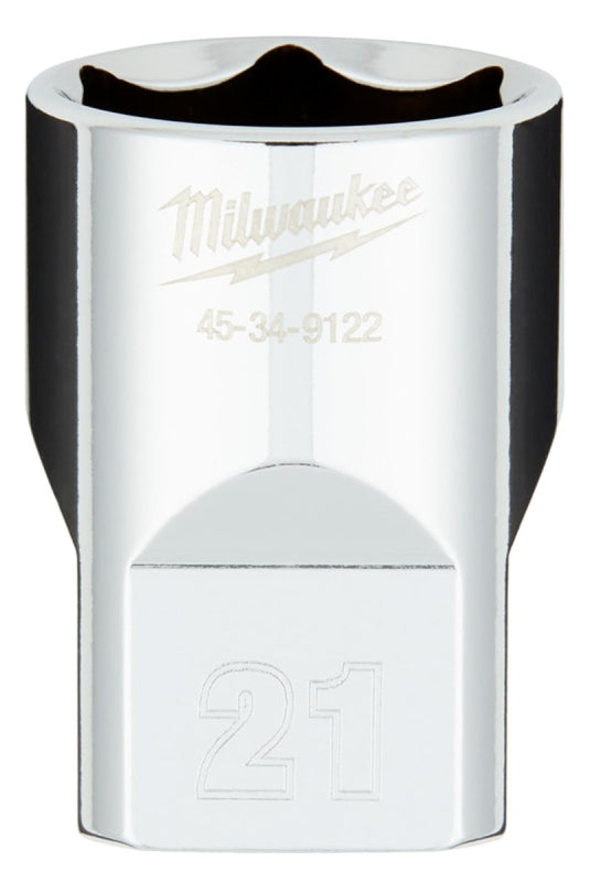 Milwaukee 45-34-9122 Socket, 21 mm Socket, 1/2 in Drive, 6-Point, Chrome Vanadium Steel, Chrome-Plated