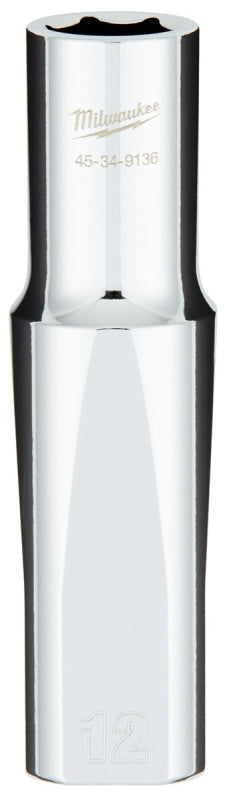 Milwaukee 45-34-9136 Deep Socket, 12 mm Socket, 1/2 in Drive, 6-Point, Chrome Vanadium Steel, Chrome-Plated