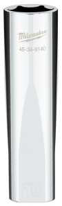 Milwaukee 45-34-9140 Socket, 16 mm Socket, Deep Socket, 0.85 in OAL, 1/2 in Drive, 6-Point, Chrome Vanadium Steel